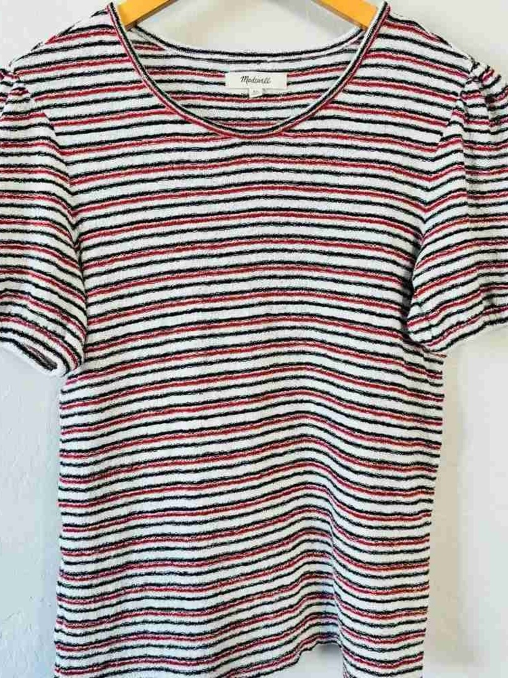 Madewell White Black Red Striped Short Sleeve Tee